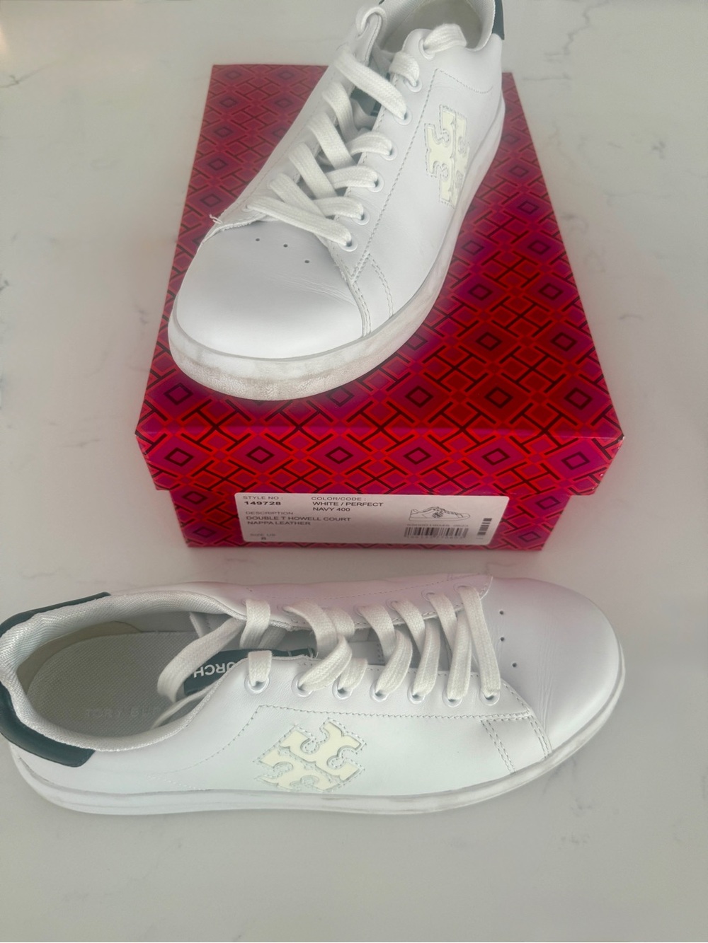 Tory Burch White Leather Lace-Up Sneakers with Logo